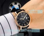 New Style Copy Vacheron Constaintin Patrimony Rose Gold Bezel Black Leather Strap Watch